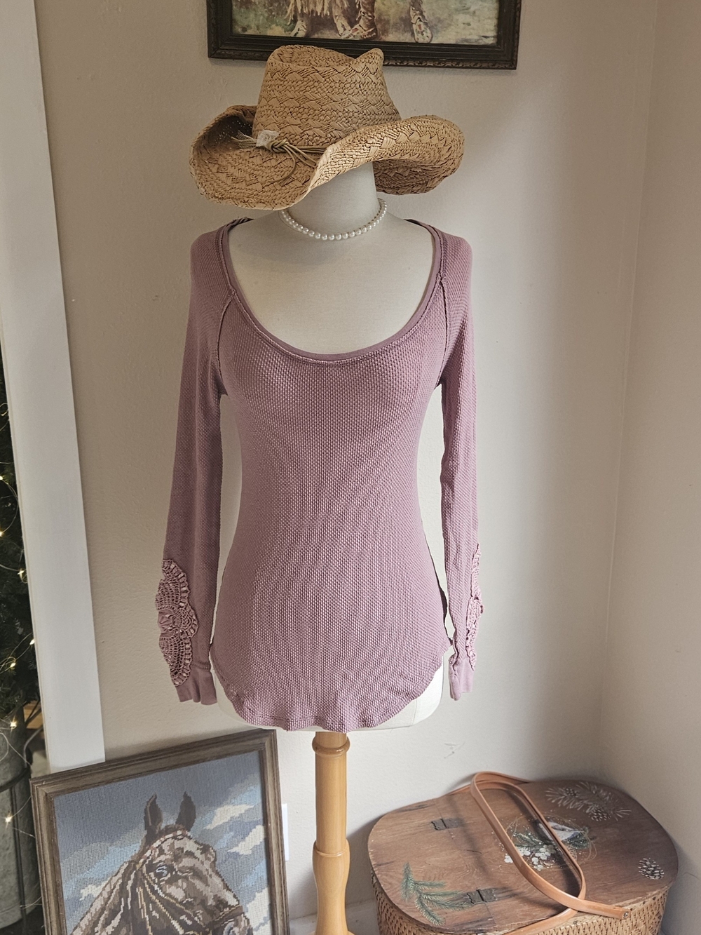 We The Free Scoop-Neck Long Sleeve Thermal Top in Dusty Mauve